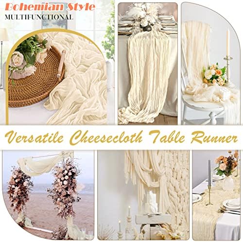 Beige Cheesecloth Table Runner 6 Pack 35" Boho Gauze Runner 120 inches Long Runner Rustic Sheer Fabric Bulk for Baby Shower Wedding Bridal Shower Birthday Thanksgiving Decorations - Image 5