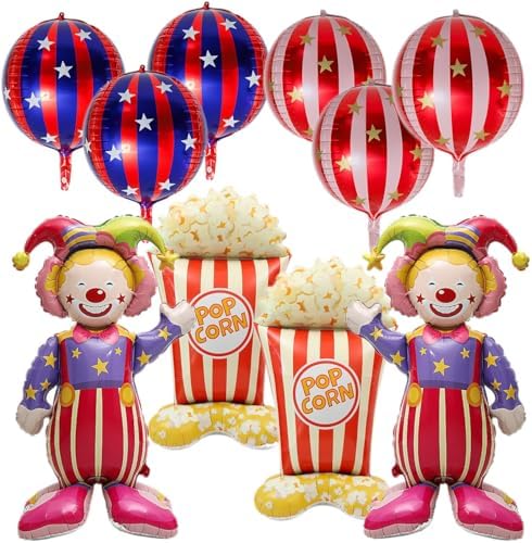 10 Pack Circus Carnival Foil Balloons Set, 4D Self Standing 47.6 Inches Huge Circus Clown Popcorn 22Inches Carnival Foil balloons Halloween Christmas Theme Party Decorations by snatlly