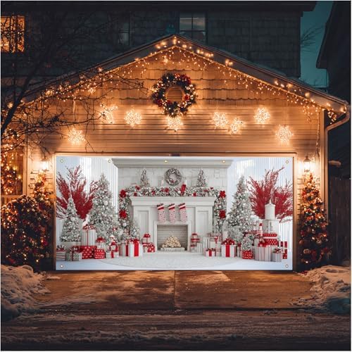 HOMETITUTE Christmas Fireplace Garage Door Cover Banner 13x6ft Fabric - Image 5