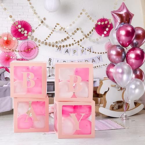 Voircoloria Baby Balloon Boxes with Letters, Pink, 4 Transparent Boxes - Image 4