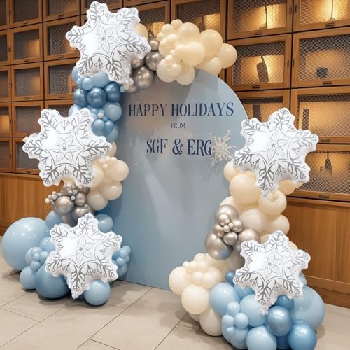 Winter Wonderland Balloon Arch Garland Kit, 138Pcs Dusty Pastel Baby Blue White Silver Snow Balloon with Snowflake Exploding Star Foil Balloons for Princess Winter Onderland Ice Snow Party Decorations - Image 6