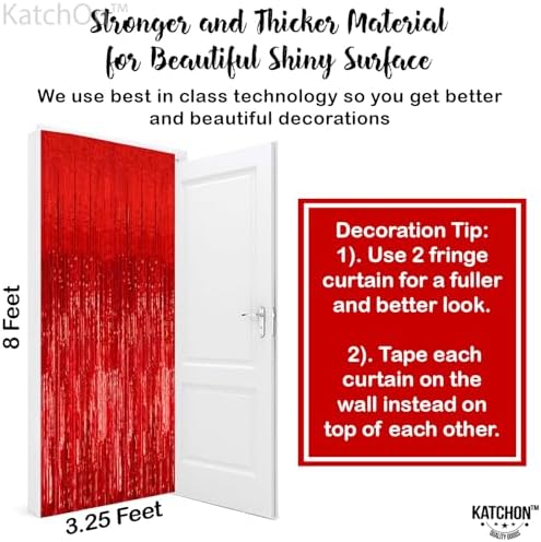 KatchOn Red Streamers Backdrop - 3.2x8 Feet, Pack of 2 | Cherry Party Decor - Image 3