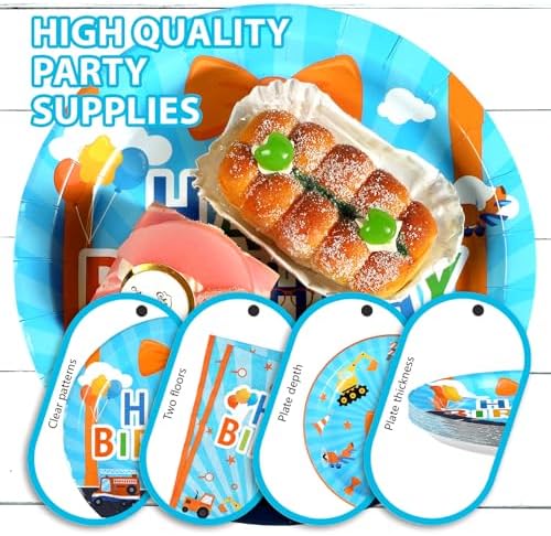 96 Pcs Blue Orange Cartoon Party Decorations for Boys Girls Serves 24 - Image 6