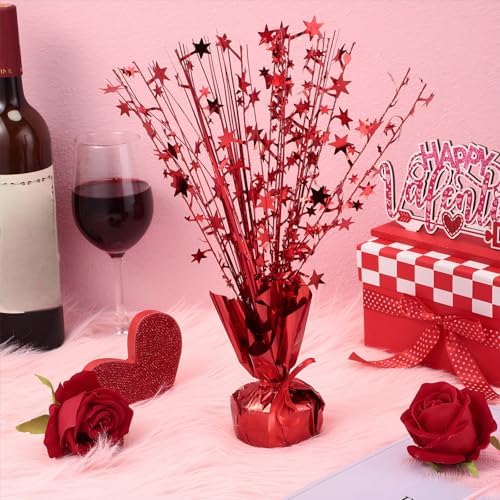 Crowye 3 Pieces Metallic Foil Spray Centerpiece Birthday Table Decoration Star Burst Centerpieces Graduation Table Decor for Birthday 2026 Party Holiday(Red) - Image 2
