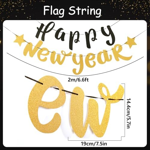 SUNBEAUTY New Years Eve Party Supplies 2026, Happy New Year Decorations Black Gold Hanging Paper Fans Tissue Pom Poms Happy New Year Banner for 2026 New Year Party Favor Supplies Decorations - Image 3