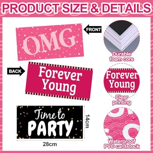 Beeveer 24 Designs Birthday Photo Booth Props, Pink PVC Selfie Signs - Image 4