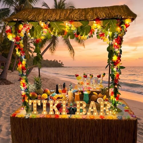 Honoson 7 Pcs Hawaiian Luau Tiki Party Decoration Tiki Bar LED Light Sign - Image 6