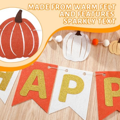 Epakh 3 Pcs Fall Happy Birthday Banners with Felt Pumpkin Garland - Image 3