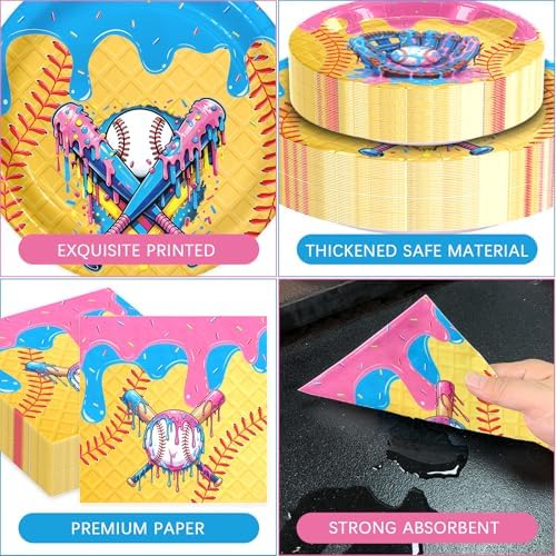 Ice Cream Drip Baseball Paper Plates and Napkins Set,Serves 60 - Image 3