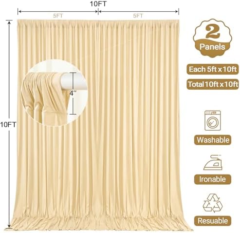 10x10ft Champagne Backdrop Curtain Panels for Parties - Wrinkle Free Polyester Photo Curtain Backdrop Wedding Back Drop Fabric Drapes for Party Decorations Background for Photography - Image 6