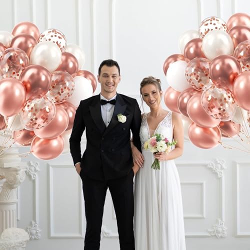 60pcs 12inch Rose Gold Balloons with Pearl White and Confetti Balloons - Image 6