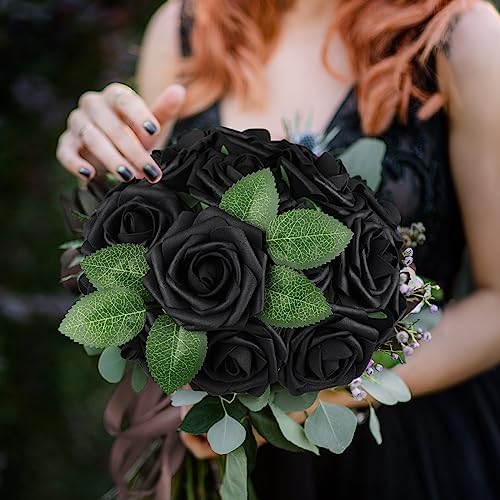 AmyHomie Black Rose 25pcs Real Looking Artificial Flowers w/Stem - Image 3