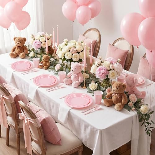 MirthMood 350pcs Pink Plates Disposable,Pink Plastic Plates for Party - Image 3
