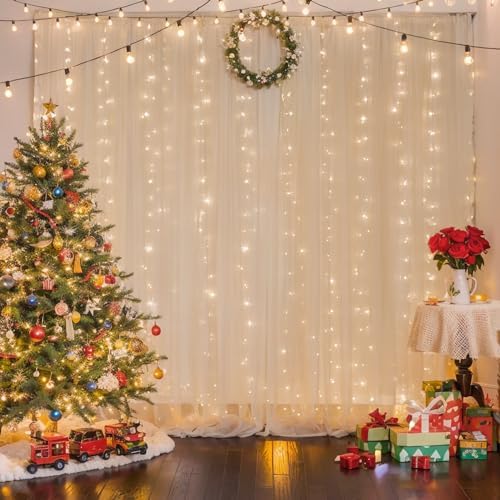 10ft x 8ft Champagne Backdrop Curtain with Lights String for Parties, Sheer Tulle Wedding Photo Backdrops Drapes for Baby Shower Birthday Party Decorations Background for Photography - Image 6