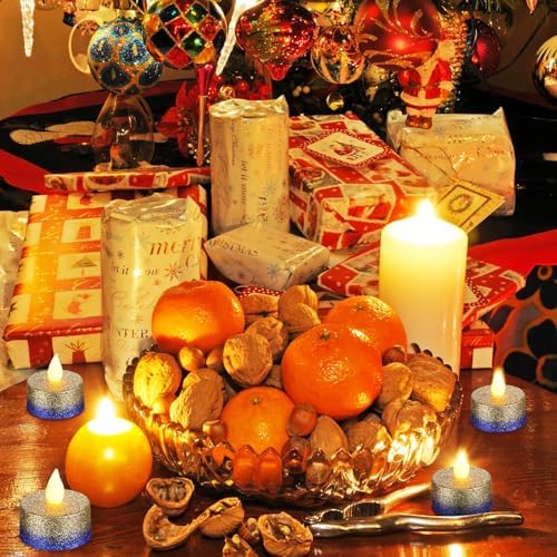 Retisee 48 Pack Flameless LED Candles Glitter Decor,Gold,Blue,1.65 Inch - Image 4