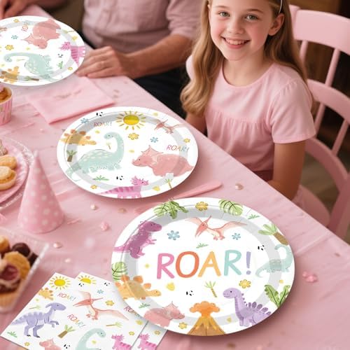 Xynic 363 pcs Pastel Dinosaur Birthday Decorations Girl, Plates Serves 50 - Image 5