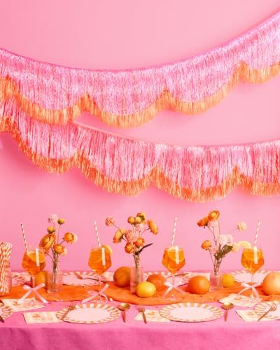 xo, Fetti Pink and Orange Scallop Fringe Banner | Bachelorette Party, Birthday, Summer Decor, Iridescent, Fiesta, Girly, Photo Prop, Backdrop - Image 6