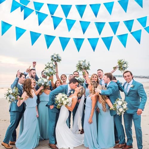 Sky Blue Party Decorations - Light Blue Triangle Pennant Banner Flag - Metallic Fabric Bunting for Graduation, Wedding, Retirement, Birthday, Under The Sea, Nautical, Ahoy, Party Decor Supplies - Image 4