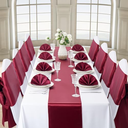 Burgundy Satin Table Runner, 12x108 Inches, 4 Pack - Image 2