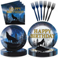 96Pcs Wolf Birthday Party Decorations Wolf Paper Plates and Napkins Full Moon Animal Decoration for Boys Birthday Party Supplies Serves 24 by Greencian