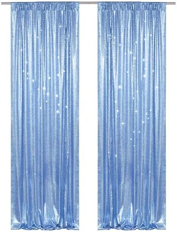 PartyDelight Baby Blue Sequin Backdrop Curtains 2x8ft 2 Panels by PartyDelight