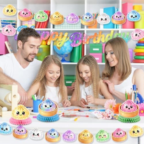 Paper Squishy Birthday Decorations Happy Birthday Banner Dumpling Birthday Party Decorations Dumpling Themed Bun Pattern Banner Birthday Party Dimsum Bun Food Theme Party Decoration - Image 3