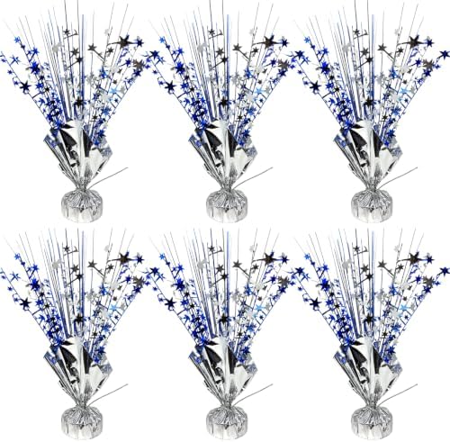 6 Pack Metallic Foil Spray Table Centerpiece Decoration Star Brust Glitter Table Topper Decor for Birthday Graduation Holiday Christmas New Year's Eve Celebration Party Supplies Blue Silver by YinNorth