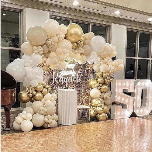 412pcs Sand White Gold Balloon Arch Kit, 18 12 10 5 Inch Different Size White Metallic Gold Latex Balloon for Boho Neutral Baby Shower Wedding Bridal Shower Birthday Decorations - Image 7