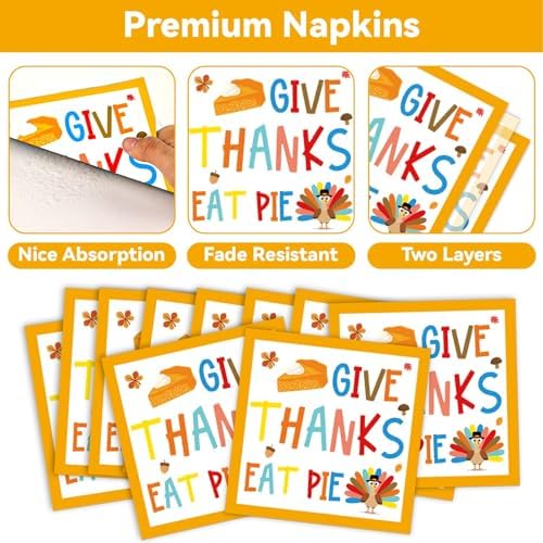 96Pcs Thanksgiving Party Plates and Napkins for Turkey Party Supplies Gobble Give Thanks Pie Disposable Tableware Set for Kids 24 Guests Dessert Dinnerware Autumn Party Decorations - Image 4