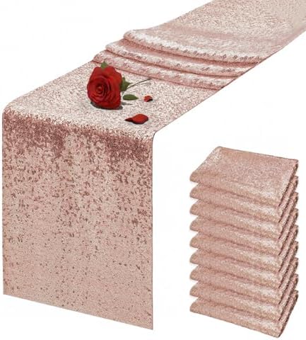 10 Packs 12 x 72 inches Rose Gold Sequin Table Runner by VHH