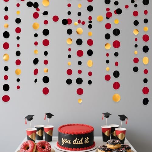 Gold Black Red Party Decorations Circle Dots Streamer Hanging Paper Polka Dots Garland for Graduation Birthday Wedding Anniversary Holiday Pirate Poker Casino Las Vegas Party Supplies - Image 5