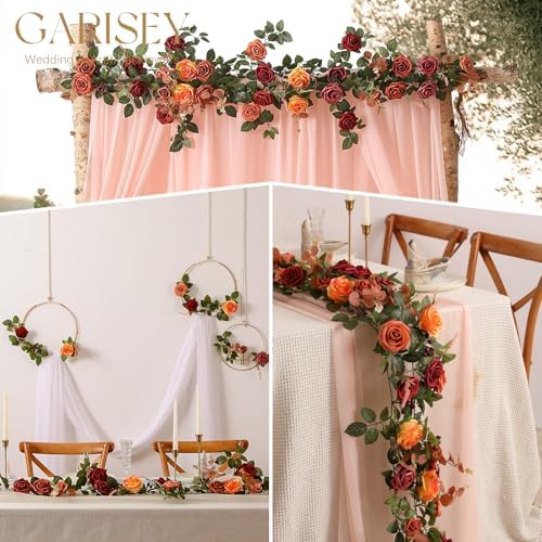 Garisey 5FT Terracotta Artificial Flower Garland Fall Floral Garland Burnt Orange Arch Rose Vine for Wedding Ceremony Party Backdrop Decor Arch Flowers Mantel Table Centerpieces Decorations - Image 5