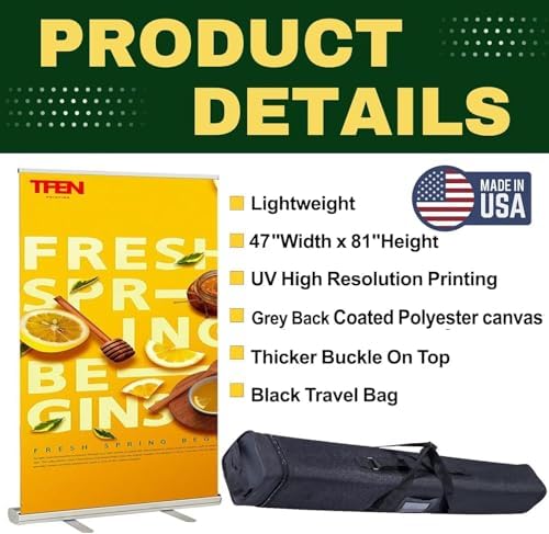 TFEN-Made in USA-Custom Pop up Banner Aluminum Retractable Banner 47"x81", with Stand Roll up Banner for Business, Trade Shows, Stores, Advertising, Events, Custom Banners - Image 4