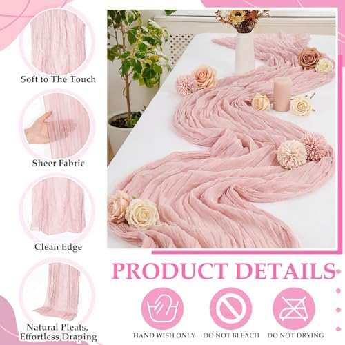 6 Pcs Fall Orange Yellow Pink Cheesecloth Table Runner 118" Gauze - Image 5