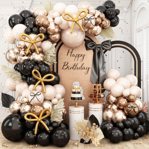 Black and Gold Balloon Arch Garland Kit, Graduation Balloons Black White Sand Beige Cream Champagne Gold Metallic Balloons for Congrats Grad Bridal Baby Shower Anniversary Wedding Birthday Party Decor by Paeyeq
