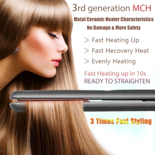 NITION Ceramic Tourmaline Hair Straighteners LCD Flat Iron MCH 10s Fast Heating Up. 1" Smooth 3D Floating Plate Healthy Straightening Tools. Travel Pouch Bag. Dual Voltage. Luxury Gift Box. Black - Image 5