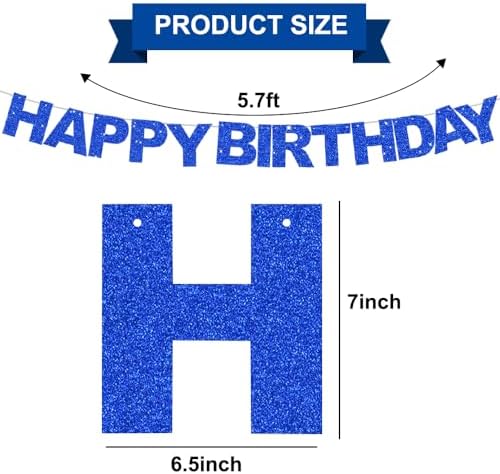 BEISHIDA Pre-Strung Glitter Blue Happy Birthday Banner Party Sign Decor - Image 2