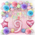 Pastel 9th Birthday Colorful Party Decorations Girls Pink Number 9 Balloon by KAINSY