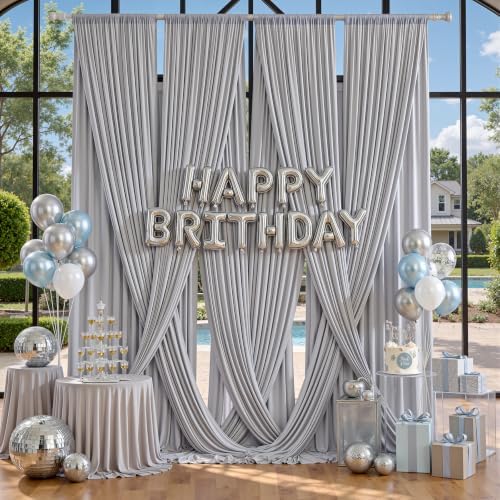 50x12 ft Silver Backdrop Curtains for Weddings Parties, Birthdays - Image 3