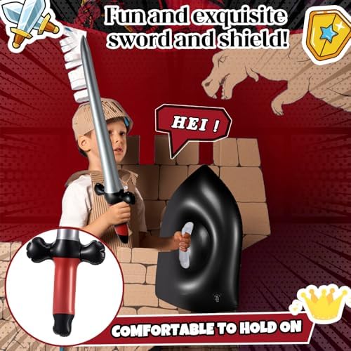 Poen 6 Sets Inflatable Sword and Shield Medieval Knight Party, Dragon - Image 3