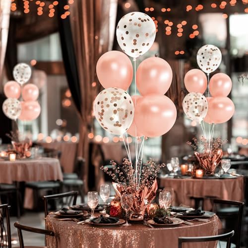 4 Set Rose Gold Table Balloons Foil Spray Centerpiece with Rose Gold and Confetti Balloons Stand Kit for Birthday Party, Baby Shower, Wedding, Bridal Shower, Prom, Cake Table Decorations - Image 4