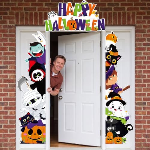 Peryiter 3 Pcs Halloween Door Decorations Cartoon Halloween Porch Signs - Image 5