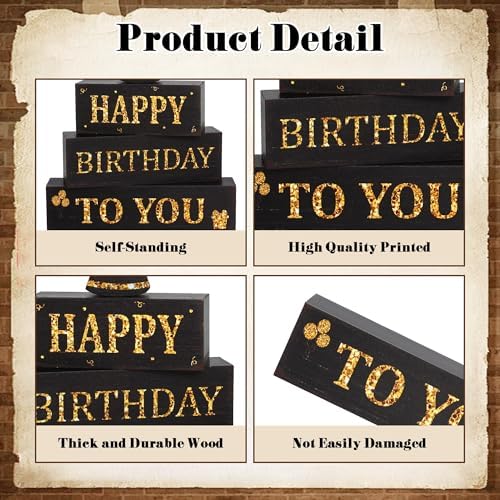 4 Pcs Birthday Wooden Decor, Black and Gold Birthday Table Decoration Gifts - Image 4