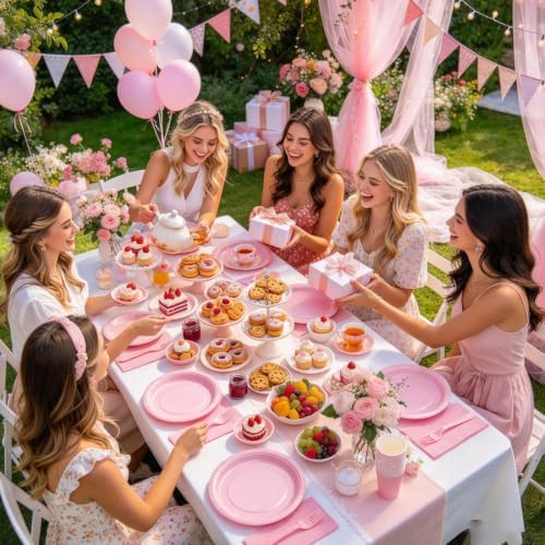 Light Pink Party Plates and Napkins, Include 7’’ Disposable Paper Dessert Plates Napkins Forks Party Supplies for Baby Shower, Wedding, Birthday Party Decorations for Serves 50 - Image 6