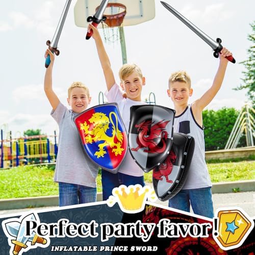 Poen 24 Pcs Inflatable Sword and Shield Medieval Knight Party,Lion, Dragon - Image 6