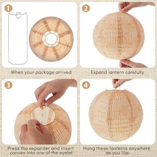 Hortsun 6 Pcs Print Burlap Paper Lanterns Classroom Decor,8/10 Inch - Image 3