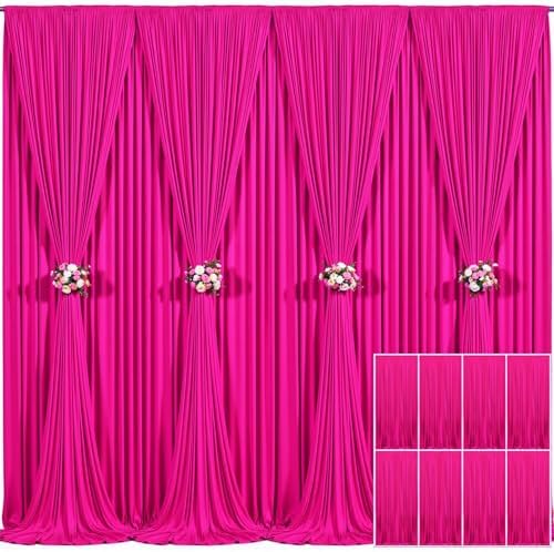 8 Panels Fuchsia Backdrop Curtain for Parties Birthday Party Wrinkle Free Hot Pink Photo Curtains Backdrop Drapes Fabric Decoration for Wedding 40ft(W) x 10ft(H) by Tao-GePartyDecorations
