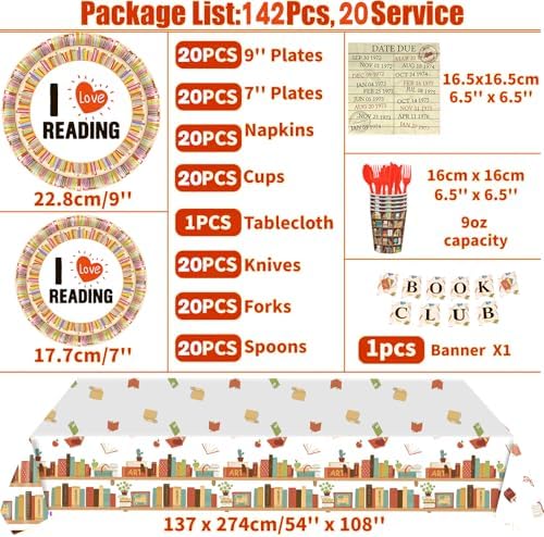 142 Pcs Vintage Book Theme Party Tableware Book Club Birthday Party Supplies Library Reading Themed Disposable Plates Napkins Cups and Forks Set - Image 2