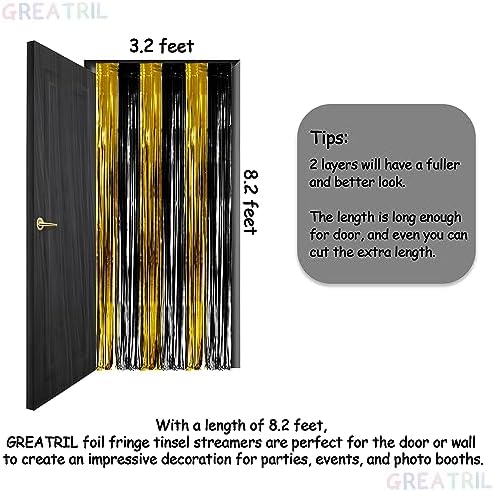 Black and Gold Party Streamers Decoration - 3.2ft X 8.2ft - 2 Packs - Image 4