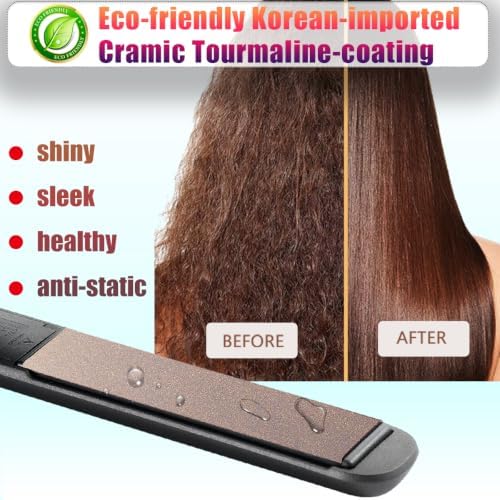 NITION Ceramic Tourmaline Hair Straighteners LCD Flat Iron MCH 10s Fast Heating Up. 1" Smooth 3D Floating Plate Healthy Straightening Tools. Heat-Proof Glove. Dual Voltage Travel. Black - Image 5